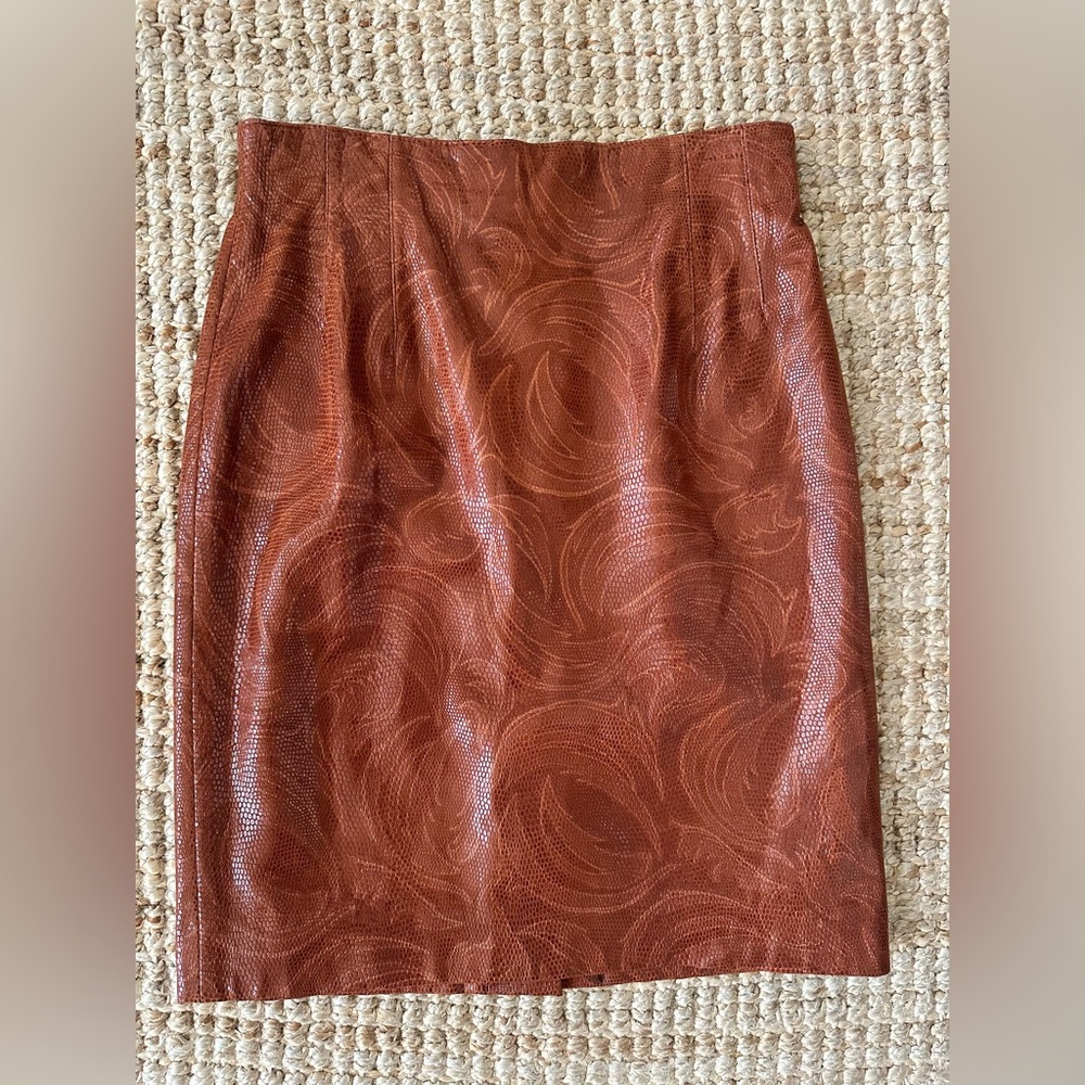 Escada Burnt Orange Leather Midi Skirt